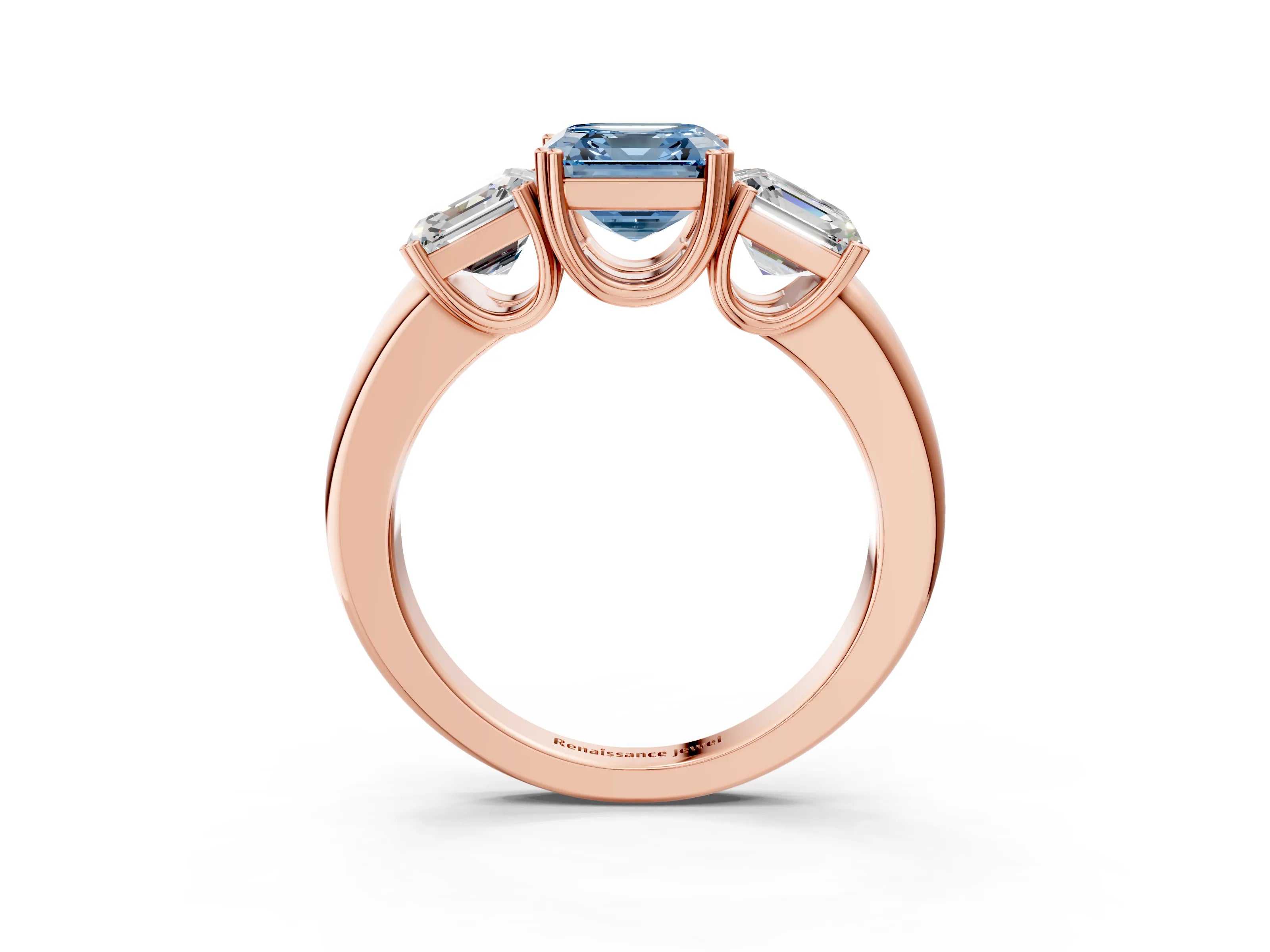 Rose gold Three-Stone Fancy Blue Asscher Cut Cut Diamond Ring with Channel Set Band and Four-Prong Setting_3