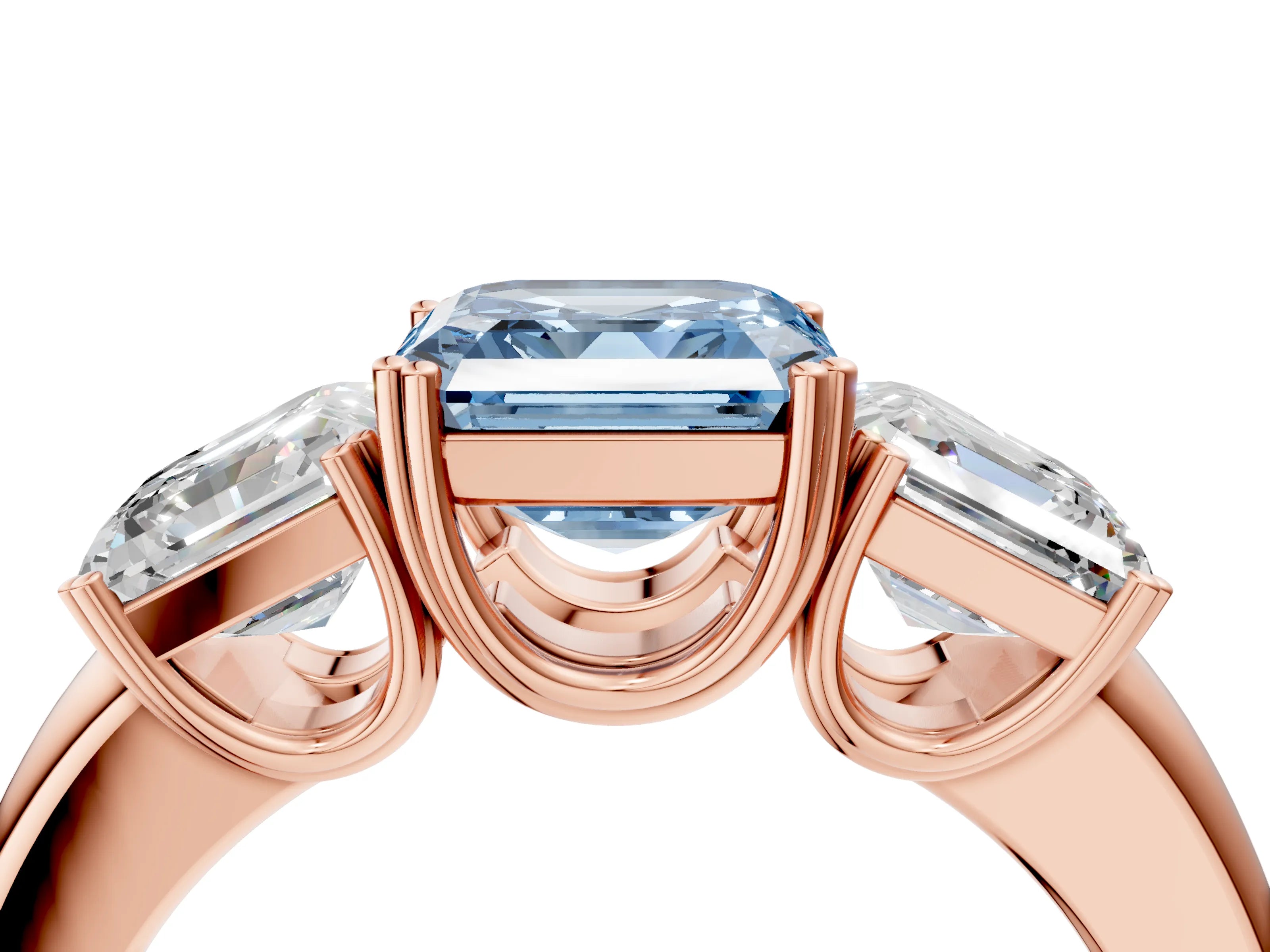 Rose gold Three-Stone Fancy Blue Asscher Cut Cut Diamond Ring with Channel Set Band and Four-Prong Setting_4