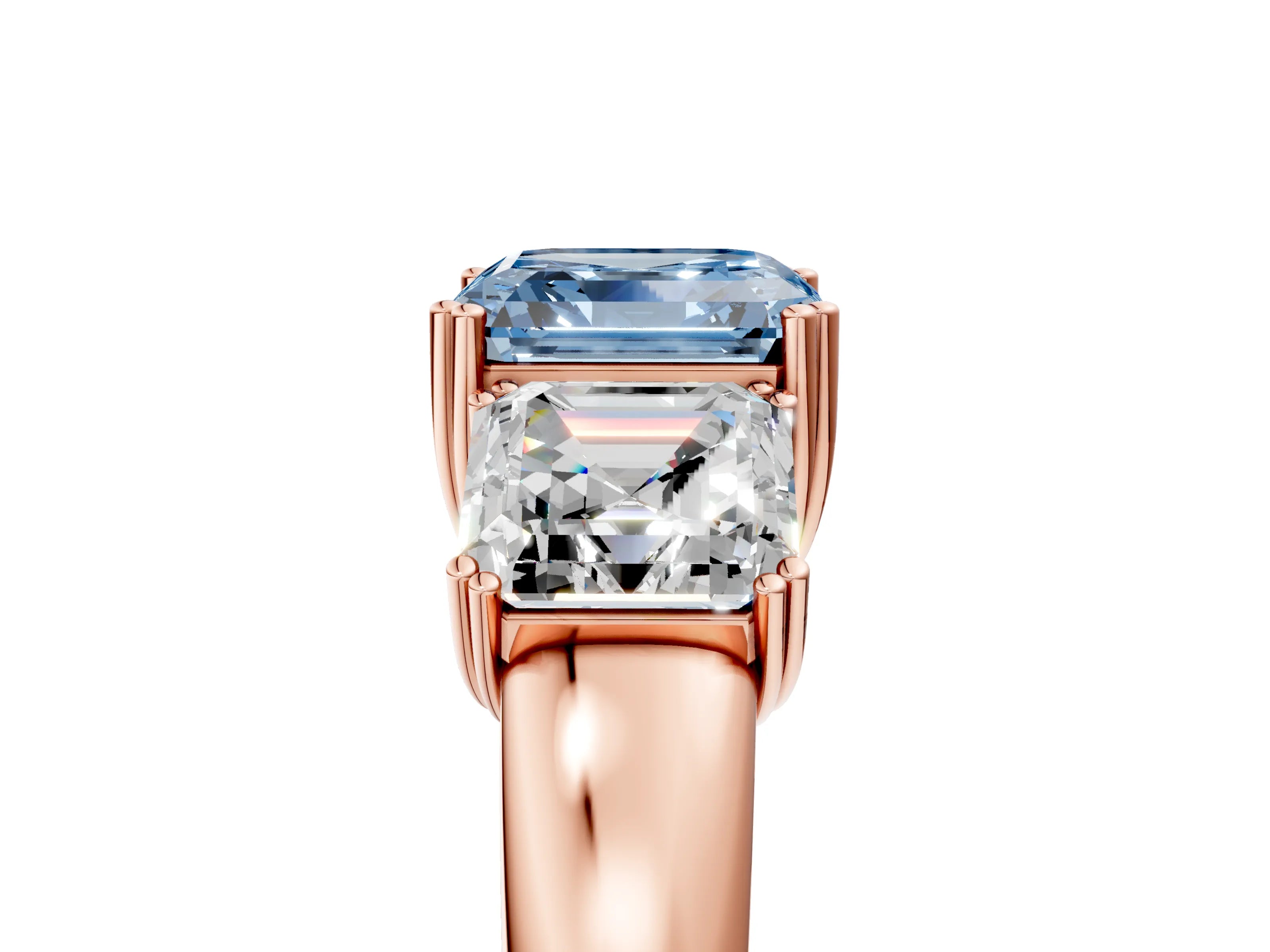 Rose gold Three-Stone Fancy Blue Asscher Cut Cut Diamond Ring with Channel Set Band and Four-Prong Setting_5