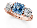 Rose gold Three-Stone Fancy Blue Asscher Cut Cut Diamond Ring with Channel-Set Band and Prong Setting_13
