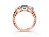 Rose gold Three-Stone Fancy Blue Asscher Cut Cut Diamond Ring with Channel-Set Band and Prong Setting_15