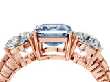 Rose gold Three-Stone Fancy Blue Asscher Cut Cut Diamond Ring with Channel-Set Band and Prong Setting_16