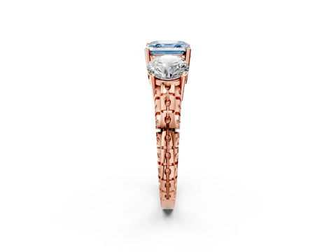 Rose gold Three-Stone Fancy Blue Asscher Cut Cut Diamond Ring with Channel-Set Band and Prong Setting_2