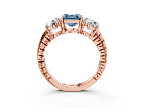 Rose gold Three-Stone Fancy Blue Asscher Cut Cut Diamond Ring with Channel-Set Band and Prong Setting_3