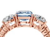 Rose gold Three-Stone Fancy Blue Asscher Cut Cut Diamond Ring with Channel-Set Band and Prong Setting_4