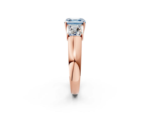 Rose gold Three-Stone Fancy Blue Asscher Cut Cut Diamond Ring with Prong Setting and Classic Band_2