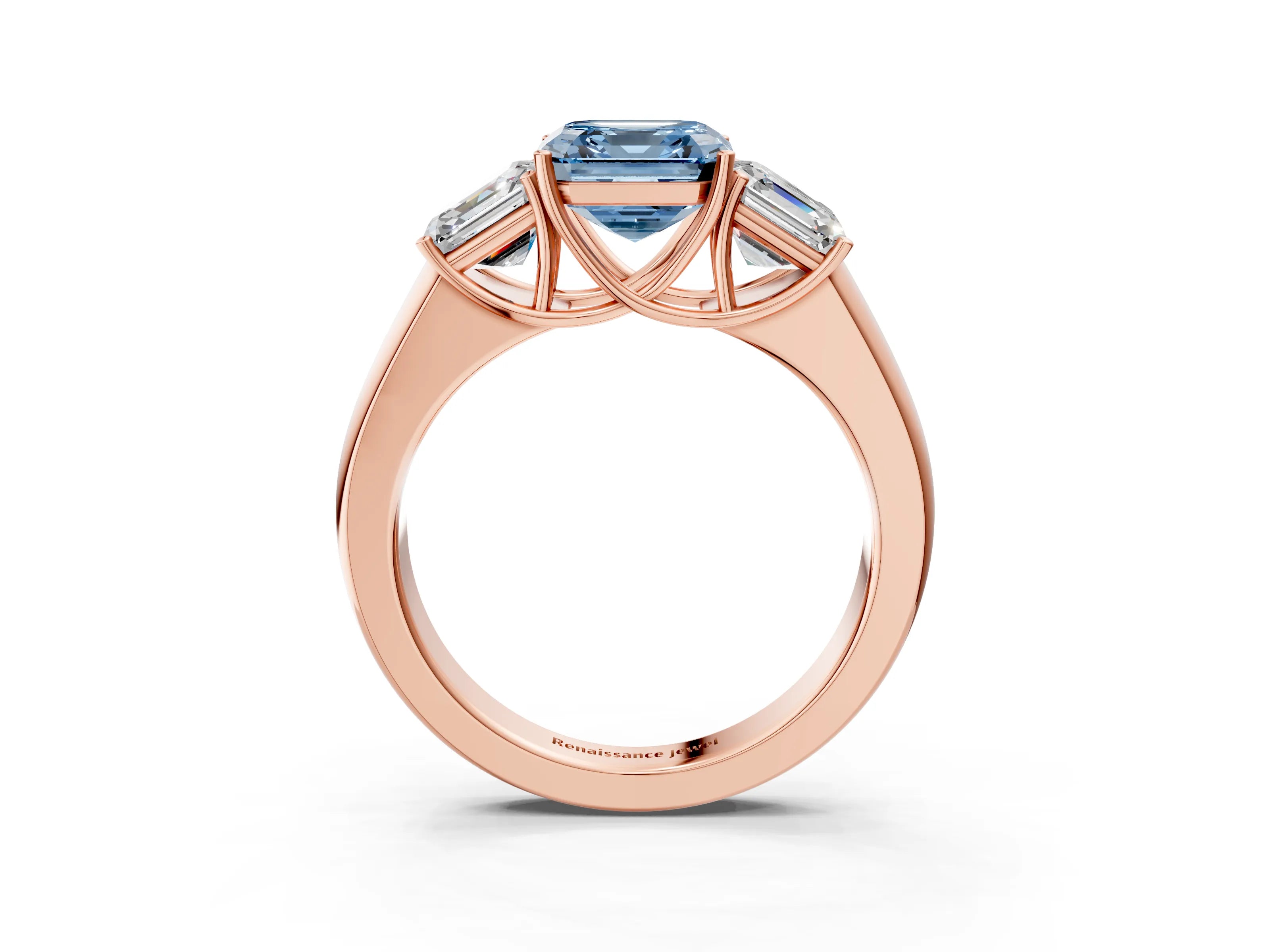 Rose gold Three-Stone Fancy Blue Asscher Cut Cut Diamond Ring with Prong Setting and Classic Band_3