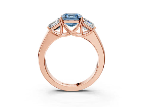 Rose gold Three-Stone Fancy Blue Asscher Cut Cut Diamond Ring with Prong Setting and Classic Band_3