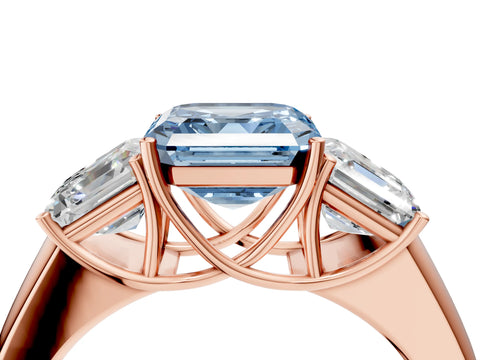 Rose gold Three-Stone Fancy Blue Asscher Cut Cut Diamond Ring with Prong Setting and Classic Band_4