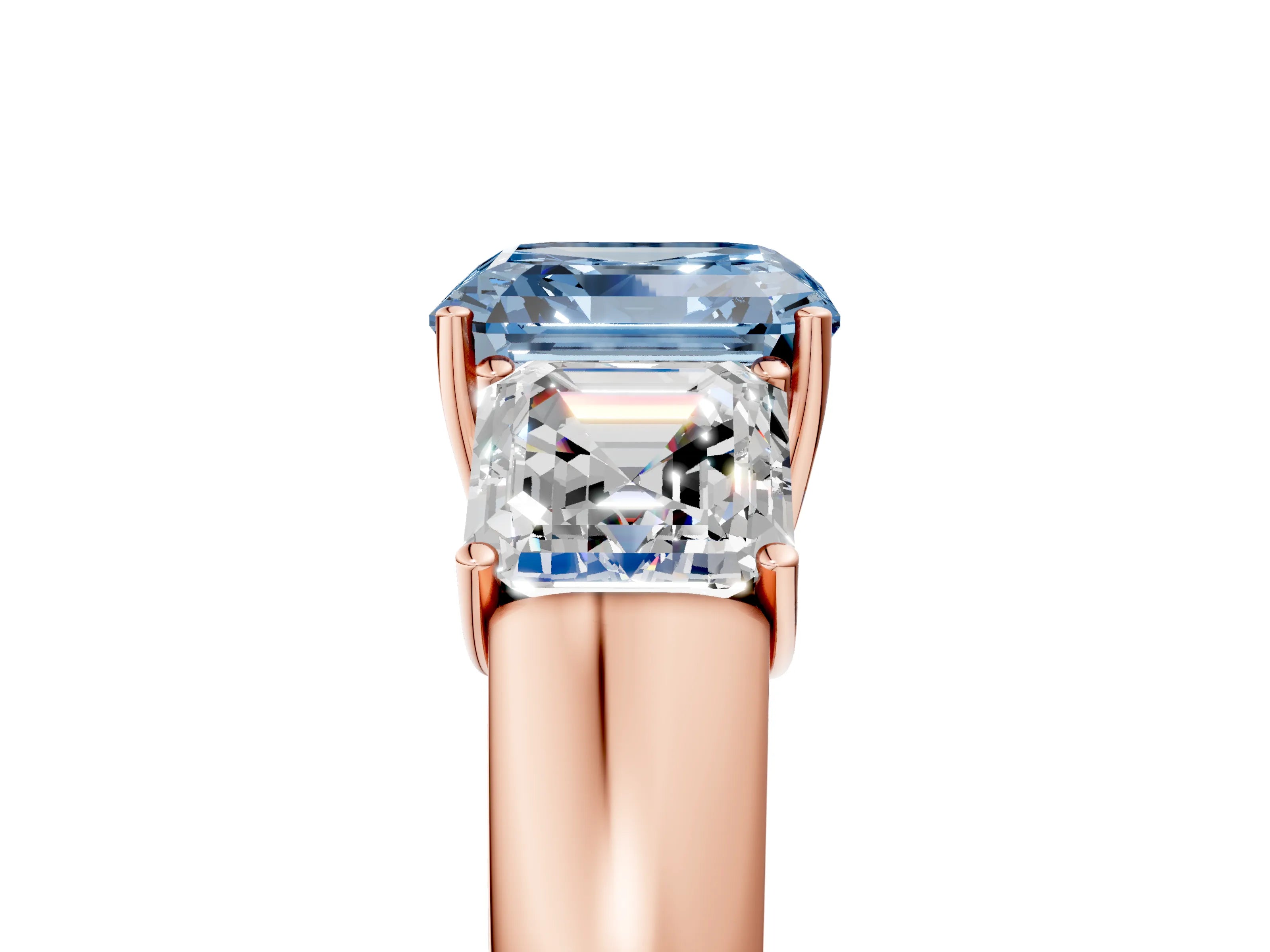 Rose gold Three-Stone Fancy Blue Asscher Cut Cut Diamond Ring with Prong Setting and Classic Band_5