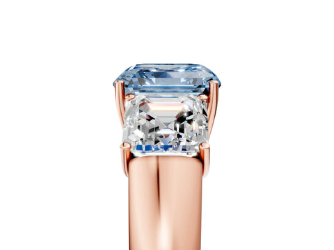 Rose gold Three-Stone Fancy Blue Asscher Cut Cut Diamond Ring with Prong Setting and Classic Band_5