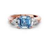 Rose gold Three-Stone Fancy Blue Asscher Cut Cut Diamond Ring with Trillion Side Stones and Four-Prong Setting_3
