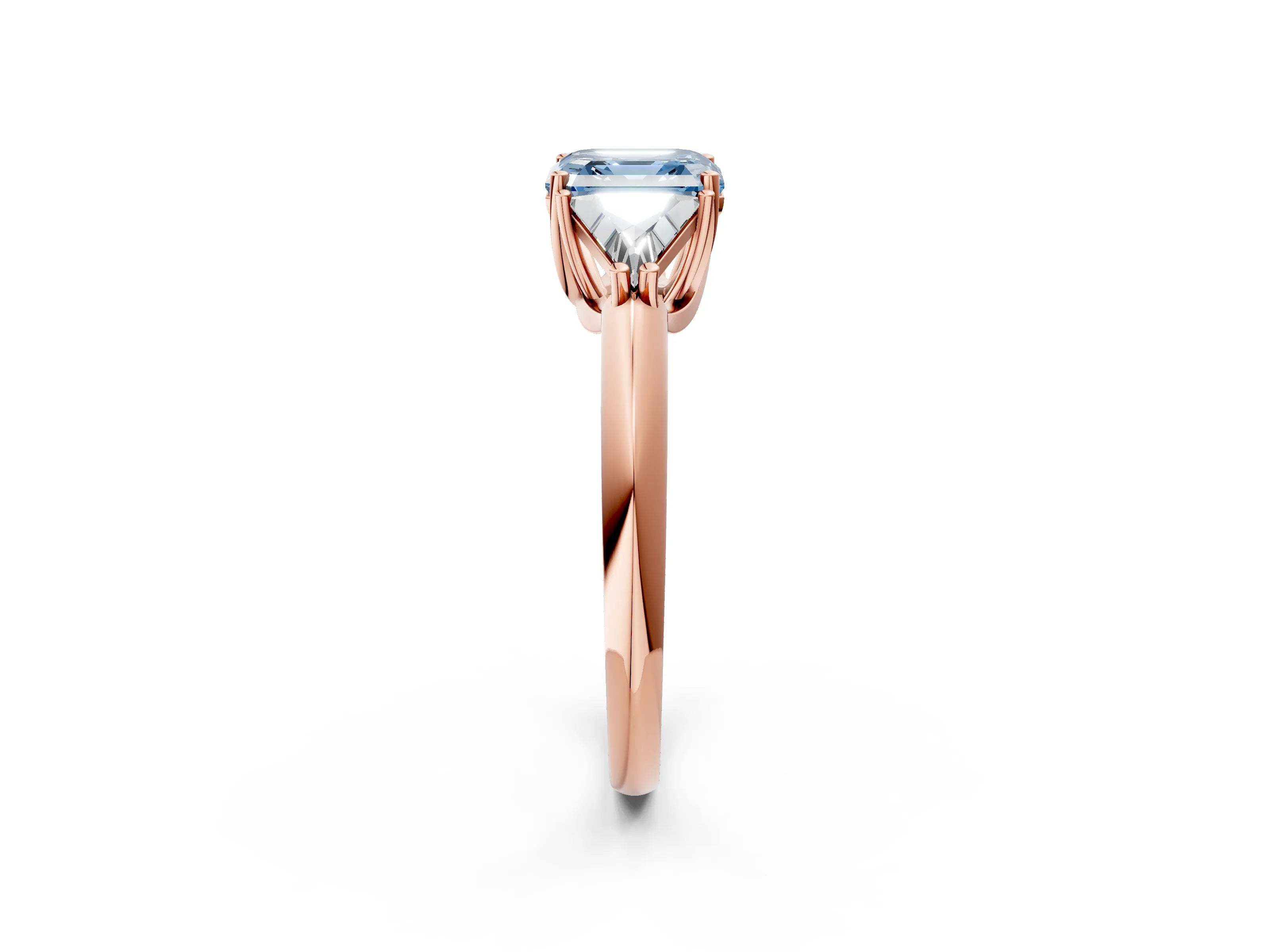 Rose gold Three-Stone Fancy Blue Asscher Cut Cut Diamond Ring with Trillion Side Stones and Four-Prong Setting_5