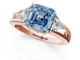 Rose gold Three-Stone Fancy Blue Asscher Cut Cut Diamond Ring with Trillion Side Stones on a Split Shank Band_1