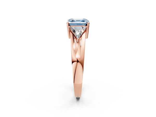 Rose Gold Asscher Cut Split Shank Three Stone Engagement Ring Setting for Fancy Blue Center