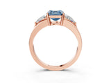 Rose gold Three-Stone Fancy Blue Asscher Cut Cut Diamond Ring with Trillion Side Stones on a Split Shank Band_3