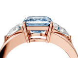 Rose gold Three-Stone Fancy Blue Asscher Cut Cut Diamond Ring with Trillion Side Stones on a Split Shank Band_4