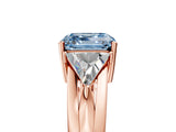 Rose gold Three-Stone Fancy Blue Asscher Cut Cut Diamond Ring with Trillion Side Stones on a Split Shank Band_5