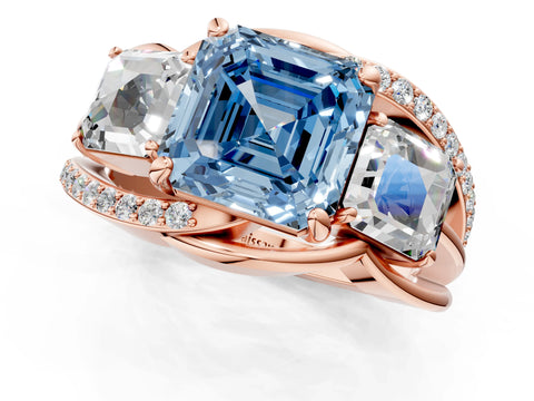 Rose gold Three-Stone Fancy Blue Asscher Cut Cut Diamond Split Shank Prong Set Ring_13