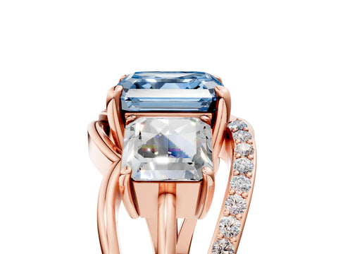 Rose gold Three-Stone Fancy Blue Asscher Cut Cut Diamond Split Shank Prong Set Ring_17