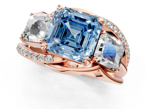 Rose gold Three-Stone Fancy Blue Asscher Cut Cut Diamond Split Shank Prong Set Ring_1