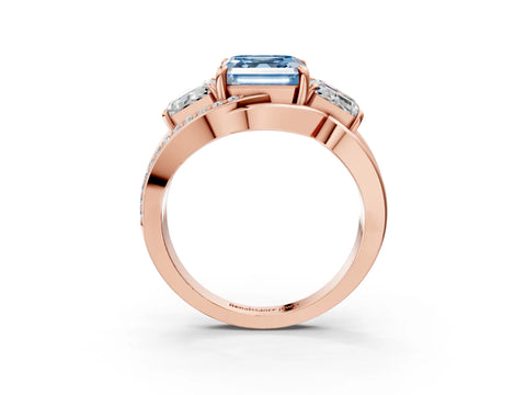 Rose gold Three-Stone Fancy Blue Asscher Cut Cut Diamond Split Shank Prong Set Ring_3