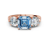 Rose gold Three-Stone Fancy Blue Asscher Cut Cut Milgrain Band Prong Setting Ring_24