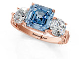 Rose gold Three-Stone Fancy Blue Asscher Cut Cut Milgrain Band Prong Setting Ring_25