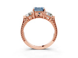 Rose gold Three-Stone Fancy Blue Asscher Cut Cut Milgrain Band Prong Setting Ring_27