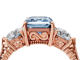Rose gold Three-Stone Fancy Blue Asscher Cut Cut Milgrain Band Prong Setting Ring_28