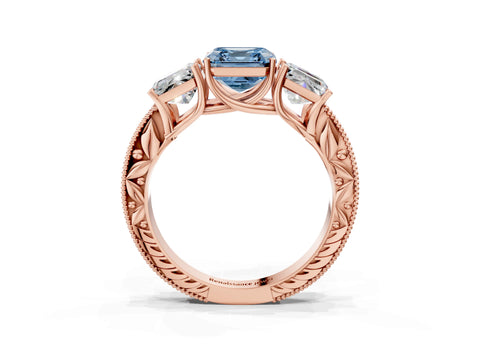 Rose gold Three-Stone Fancy Blue Asscher Cut Cut Milgrain Pavé Engagement Ring_15