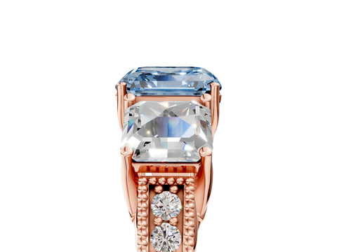 Rose gold Three-Stone Fancy Blue Asscher Cut Cut Milgrain Pavé Engagement Ring_5