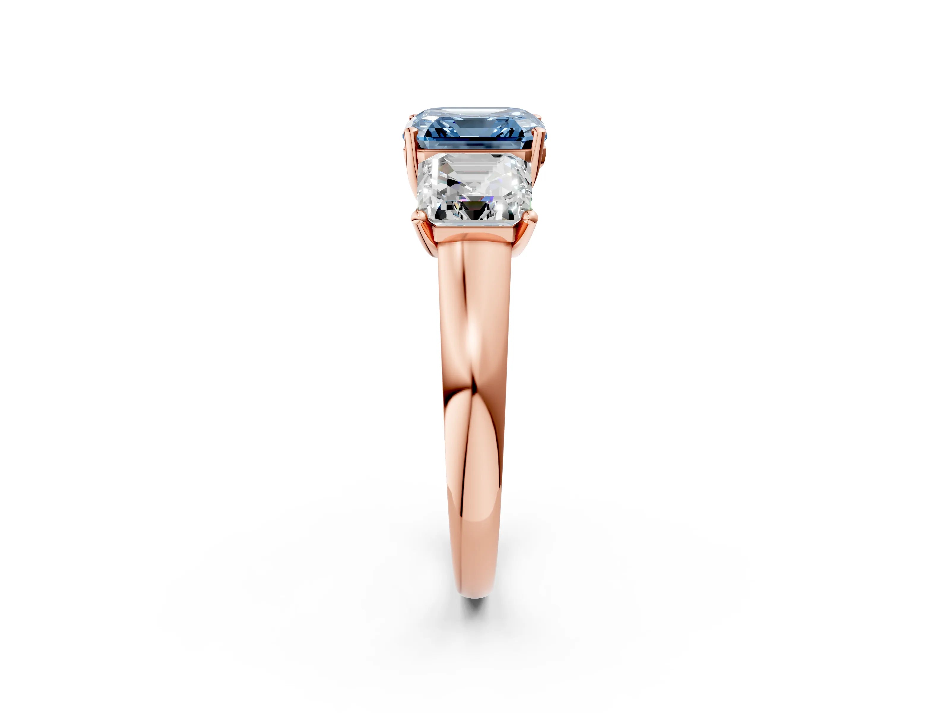 Rose gold Three-Stone Fancy Blue Asscher Cut Cut Solitaire Ring with Classic Prong Setting_2