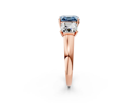 Rose gold Three-Stone Fancy Blue Asscher Cut Cut Solitaire Ring with Classic Prong Setting_2
