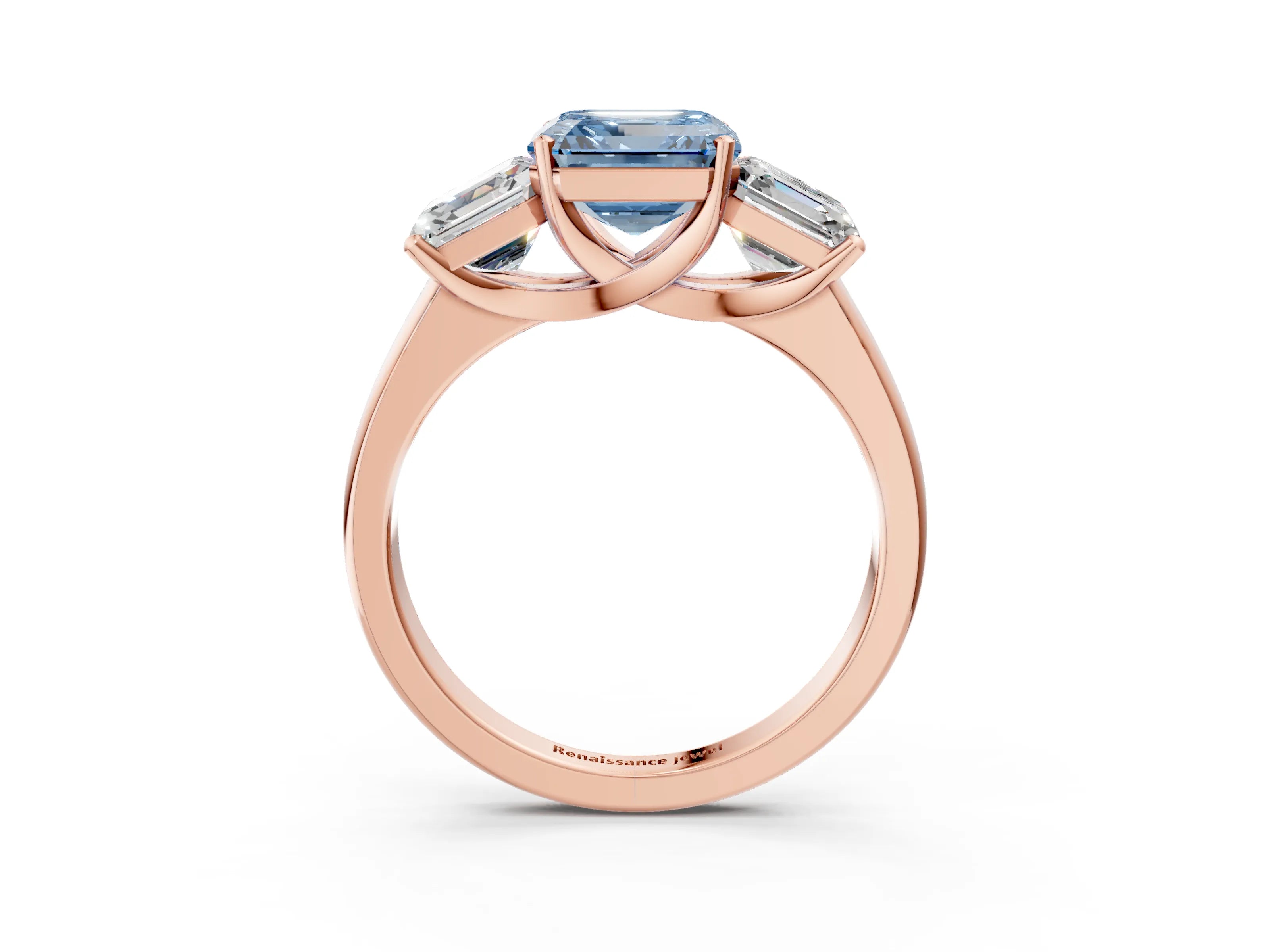 Rose gold Three-Stone Fancy Blue Asscher Cut Cut Solitaire Ring with Classic Prong Setting_3