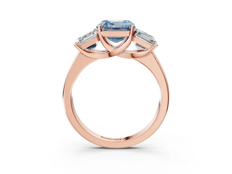 Rose gold Three-Stone Fancy Blue Asscher Cut Cut Solitaire Ring with Classic Prong Setting_3