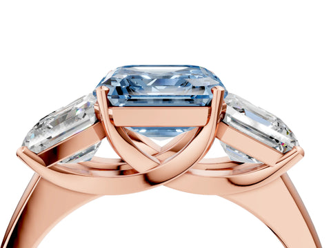 Rose gold Three-Stone Fancy Blue Asscher Cut Cut Solitaire Ring with Classic Prong Setting_4