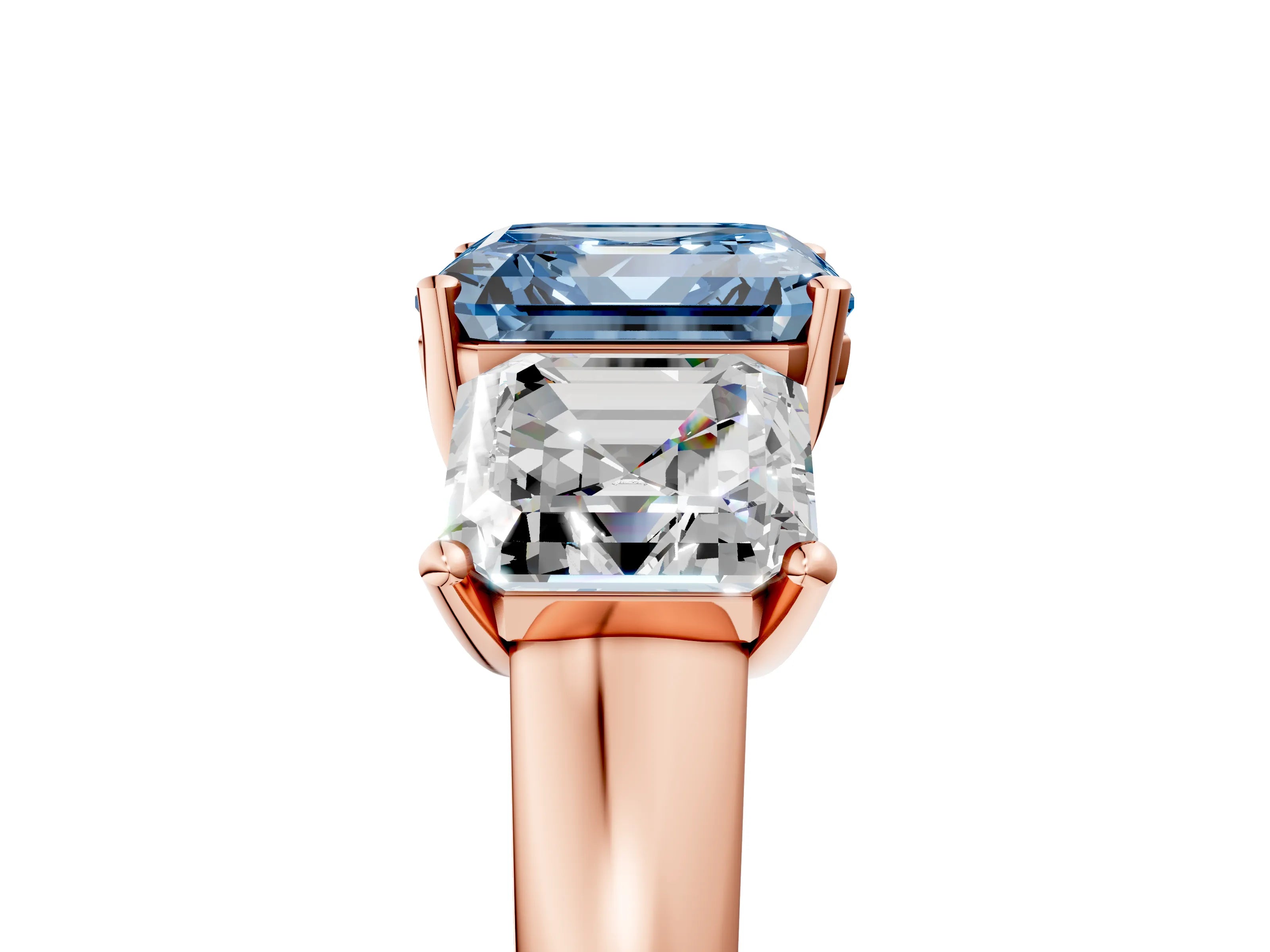 Rose gold Three-Stone Fancy Blue Asscher Cut Cut Solitaire Ring with Classic Prong Setting_5