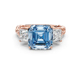 Rose gold Three-Stone Fancy Blue Asscher Cut Diamond Braided Band Ring with Four-Prong Setting_54