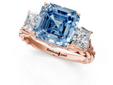 Rose gold Three-Stone Fancy Blue Asscher Cut Diamond Braided Band Ring with Four-Prong Setting_55