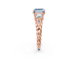 Rose gold Three-Stone Fancy Blue Asscher Cut Diamond Braided Band Ring with Four-Prong Setting_56