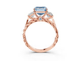 Rose gold Three-Stone Fancy Blue Asscher Cut Diamond Braided Band Ring with Four-Prong Setting_57