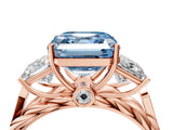Rose gold Three-Stone Fancy Blue Asscher Cut Diamond Braided Band Ring with Four-Prong Setting_58