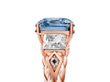 Rose gold Three-Stone Fancy Blue Asscher Cut Diamond Braided Band Ring with Four-Prong Setting_59