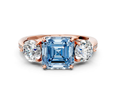 Rose gold Three-Stone Fancy Blue Asscher Cut Diamond Channel Set Engagement Ring with Prong Setting_12