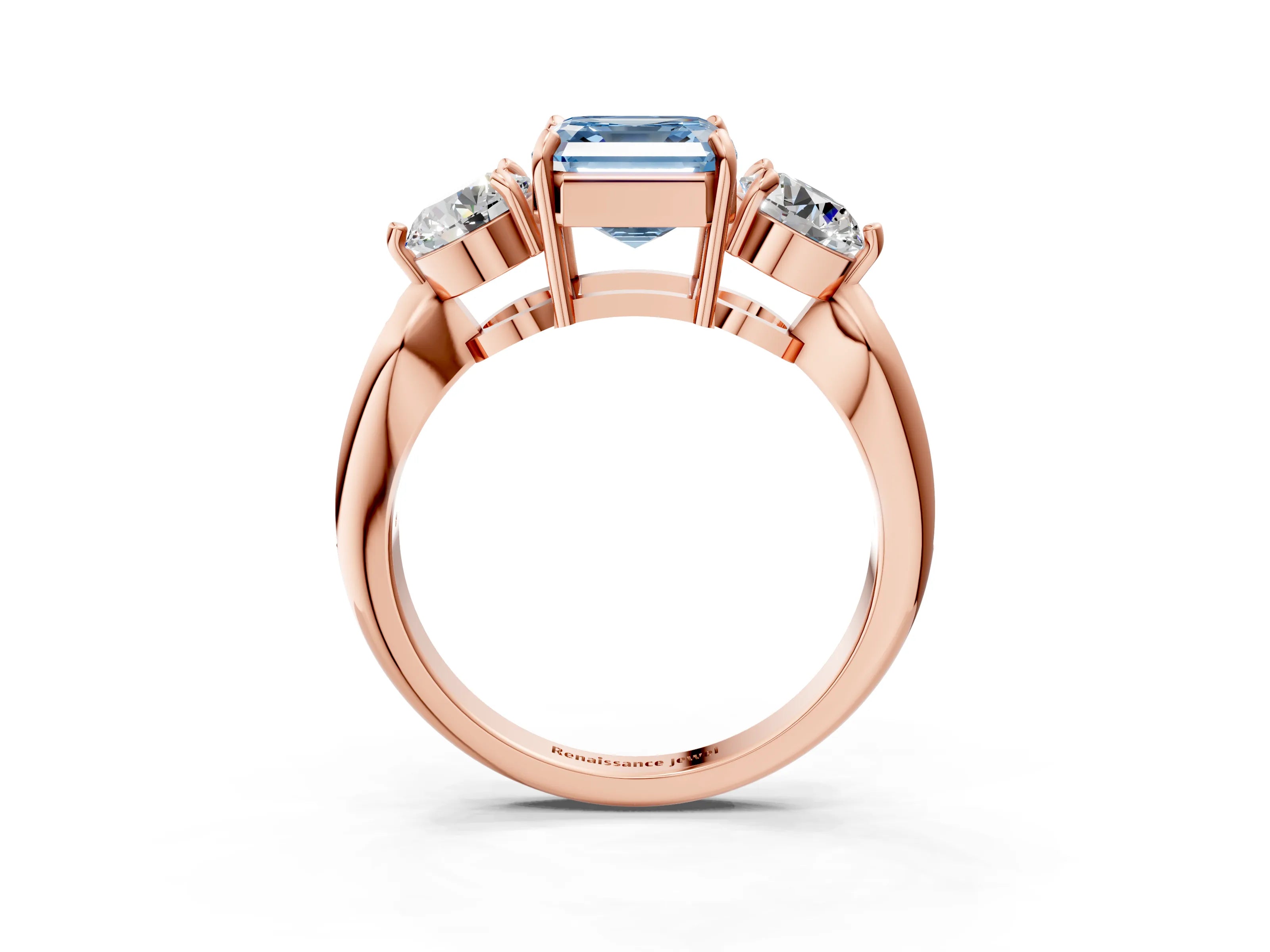 Rose gold Three-Stone Fancy Blue Asscher Cut Diamond Channel Set Engagement Ring with Prong Setting_15