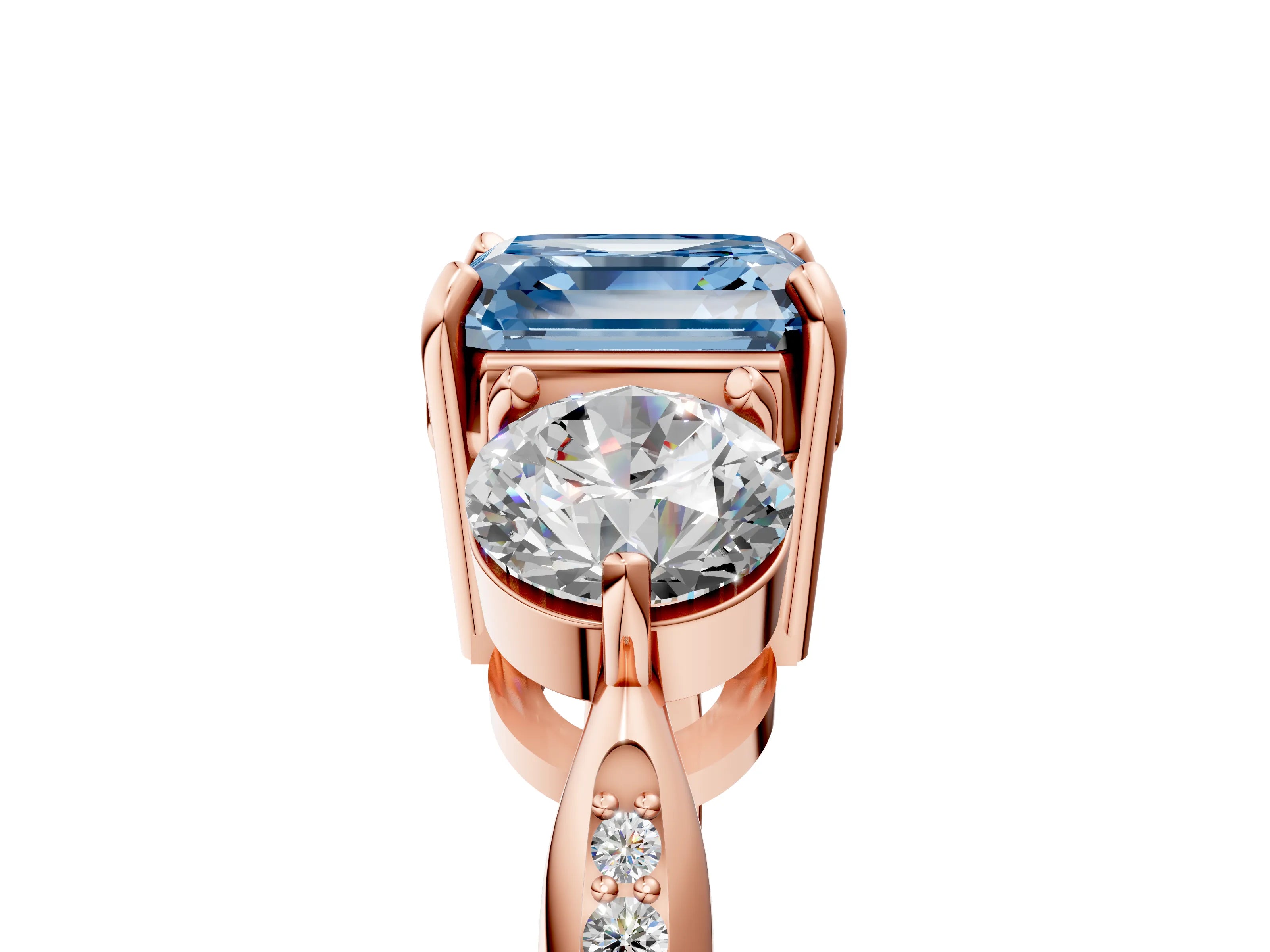 Rose gold Three-Stone Fancy Blue Asscher Cut Diamond Channel Set Engagement Ring with Prong Setting_17