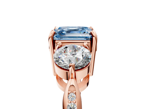 Rose gold Three-Stone Fancy Blue Asscher Cut Diamond Channel Set Engagement Ring with Prong Setting_17