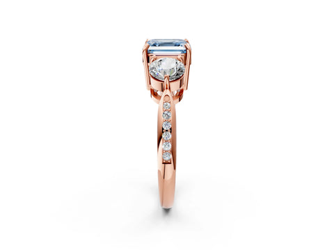 Rose gold Three-Stone Fancy Blue Asscher Cut Diamond Channel Set Engagement Ring with Prong Setting_2