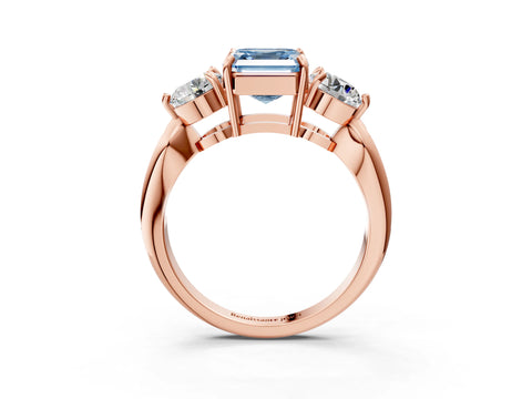 Rose gold Three-Stone Fancy Blue Asscher Cut Diamond Channel Set Engagement Ring with Prong Setting_3